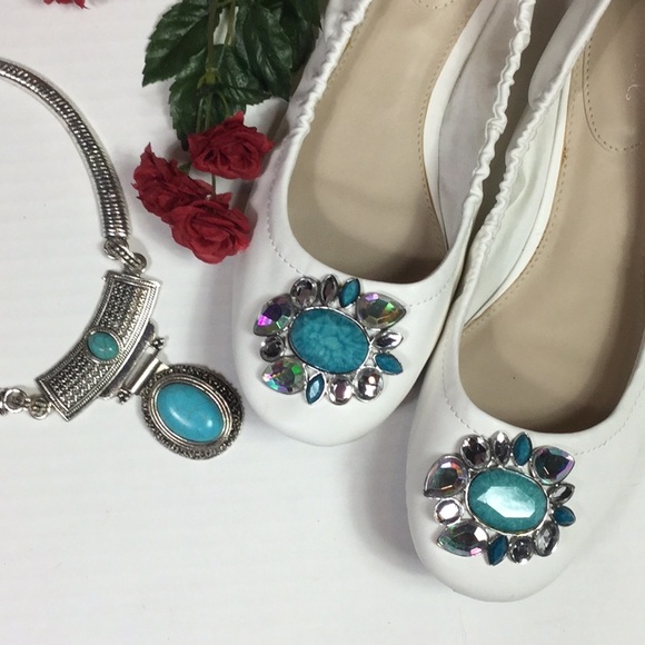 Studio Paolo Shoes - White and turquoise flats sz 10